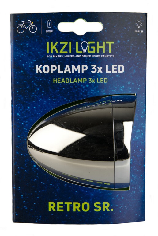 IkziLight koplamp Retro 3xled, chroom Batterij