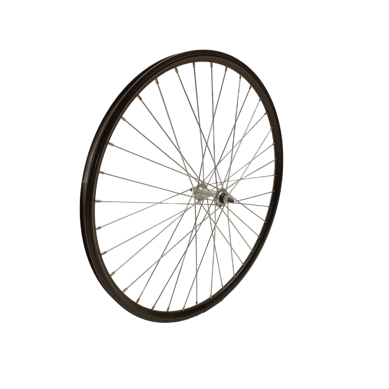 Voorwiel 28 x 1 3/8 zwart, alu hoge velg, zilveren spaak