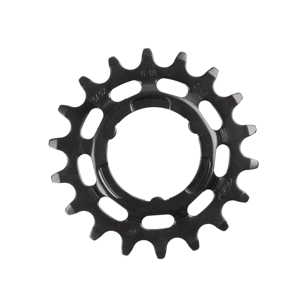 KMC tandwiel 18T Shimano, voor shimano versnellingsnaven. 1/2x3/32. gehard chromly staal, zwart