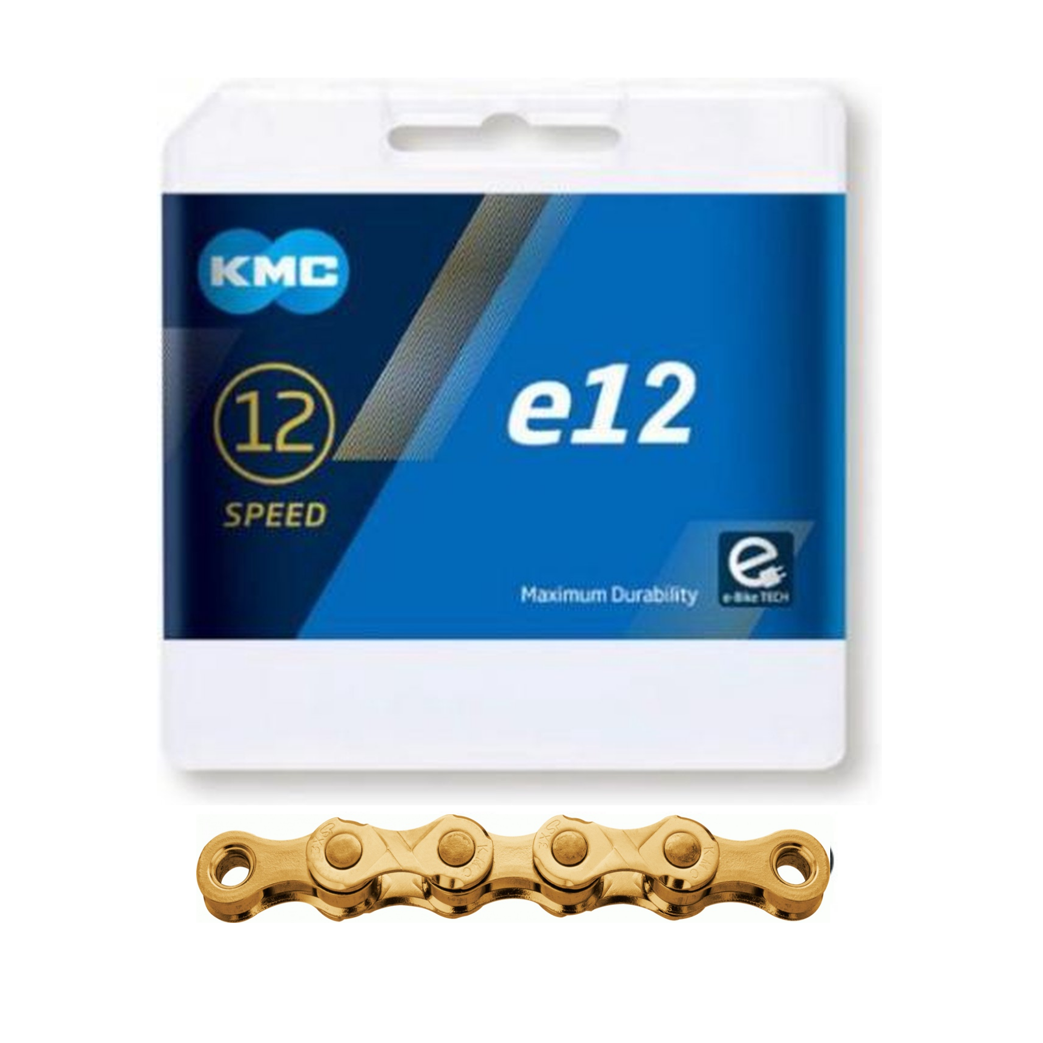 KMC ketting e12 ti-ni goud, 1/2x11/128, 130 schakels, 5.2mm pin, 12-speed afbeelding