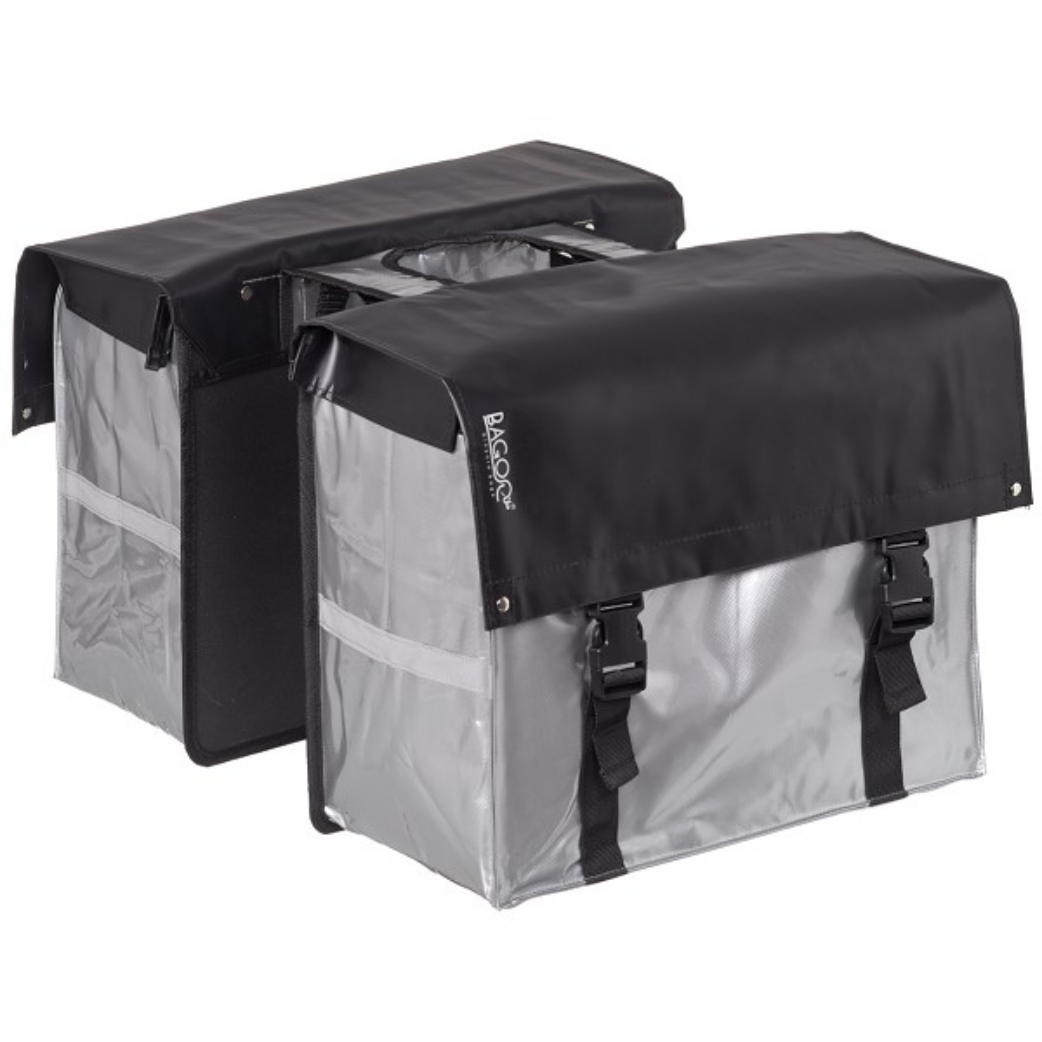 Bagoo dubbele fietstas bisonyl 58 liter zwart/zilver