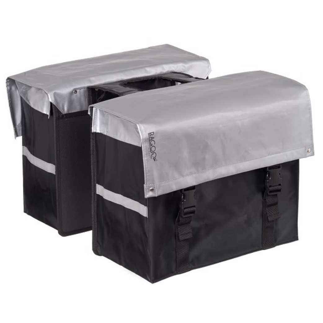 Bagoo dubbele fietstas bisonyl 58 liter zilver/zwart