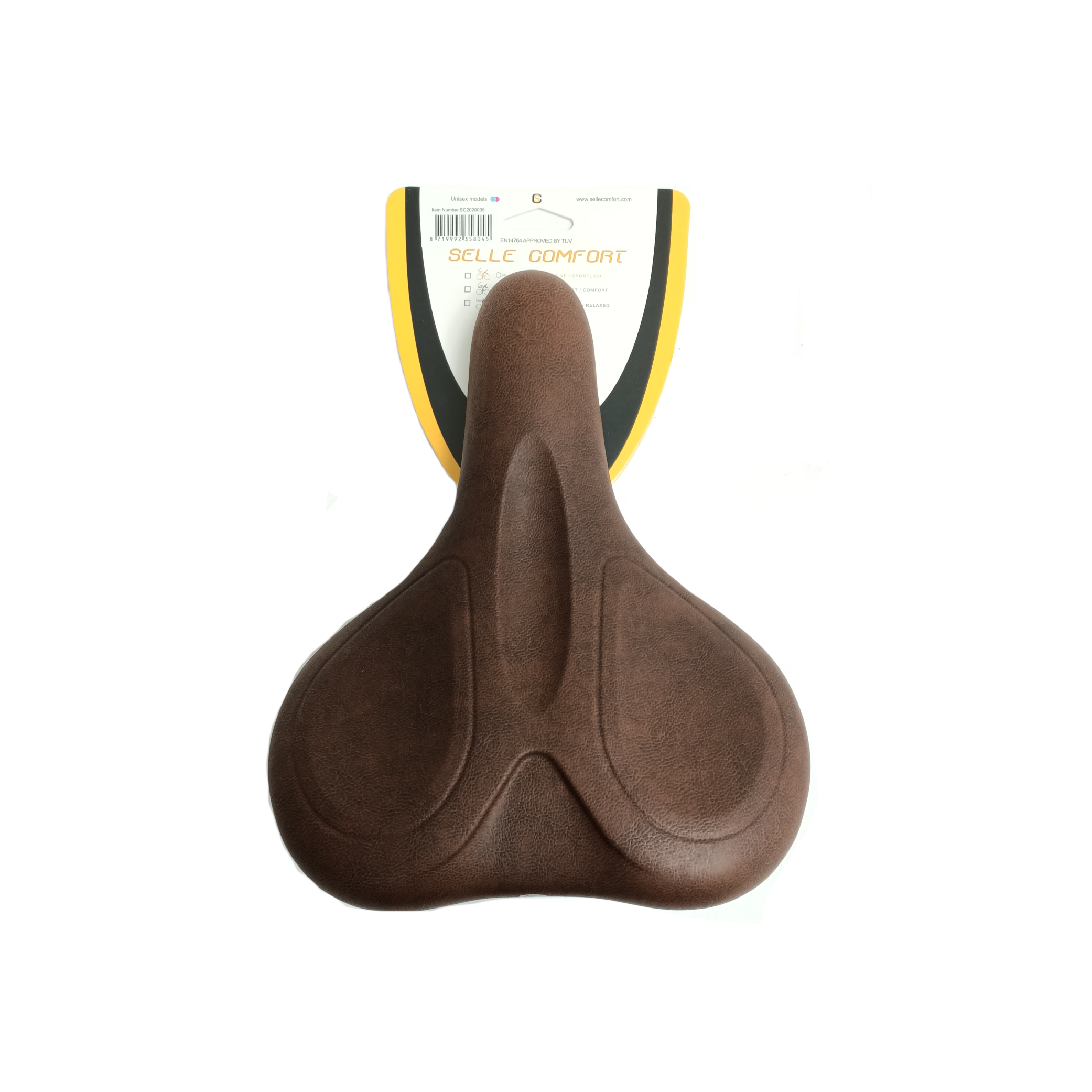 Selle Comfort zadel e-bike soft medium bruin met handvat, zonder strop.