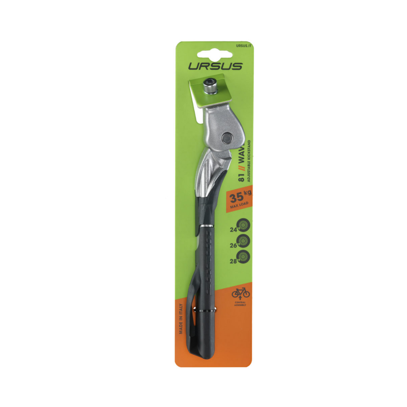 Ursus Standaard Wave , zilver, verstelbaar 24"-26"-28", max belasting 35kg (hangverpakking) Ursus Standaard Wave , zilver, verstelbaar 24"-26"-28", max belasting 35kg (hangverpakking)