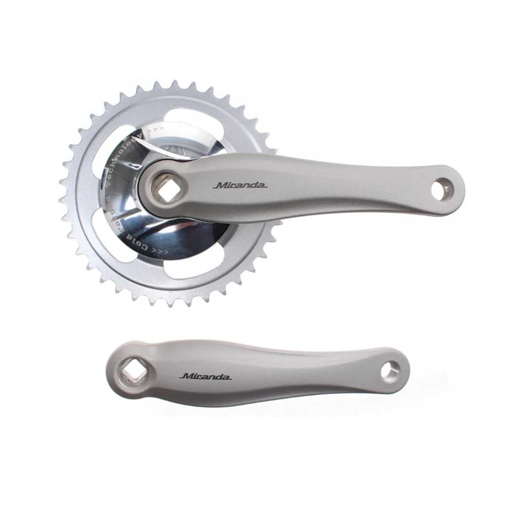 Miranda crankset 38T, cranklengte 170mm. zilver, aluminium, spieloos. 9mm diep voor Gazelle