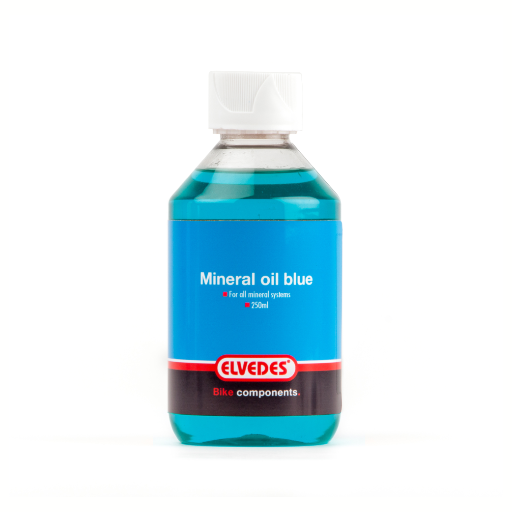 Elvedes minerale olie voor alle minerale remsystemen. Flacon 250ml, kleur blauw