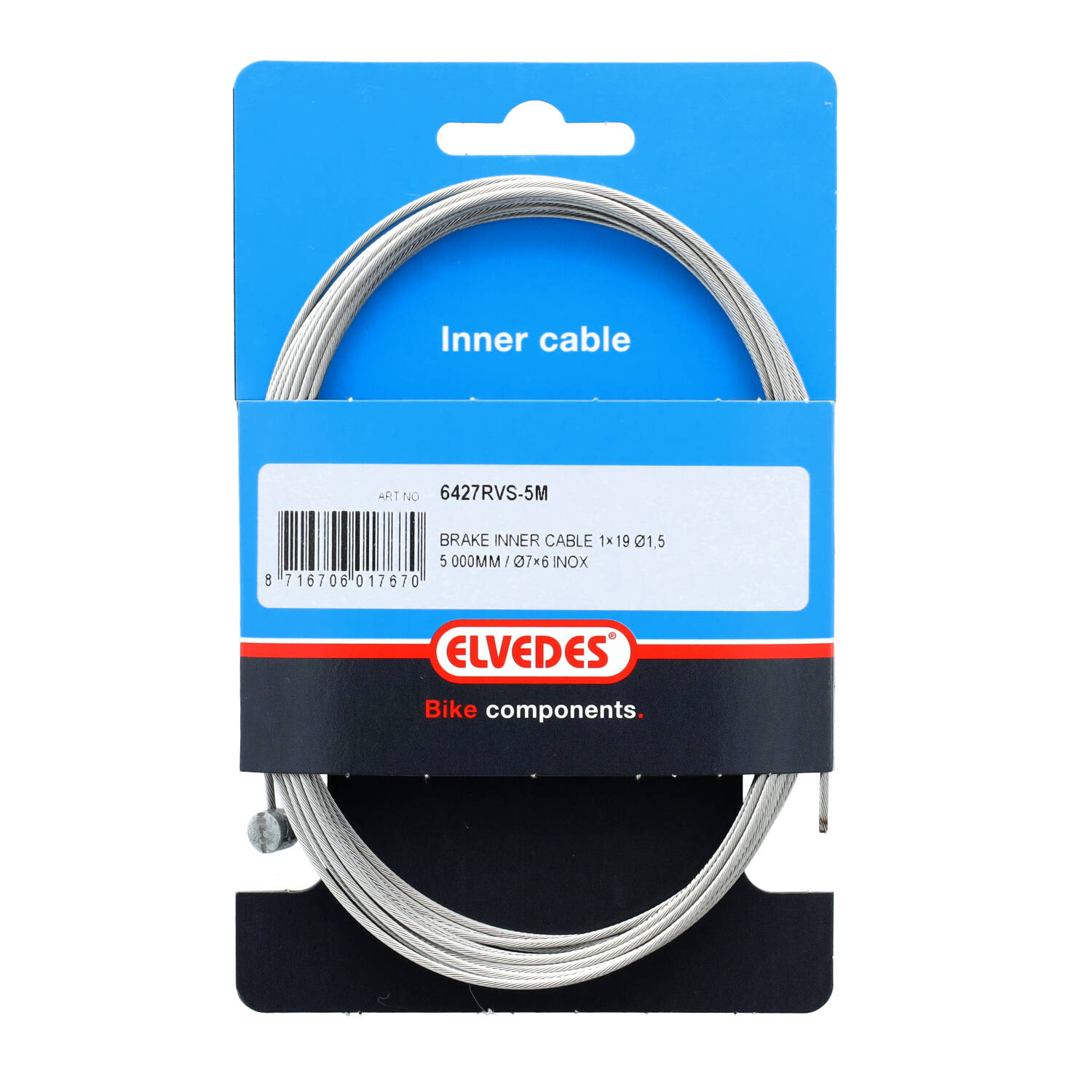 Elvedes binnen remkabel RVS 500 cm, ton nippel