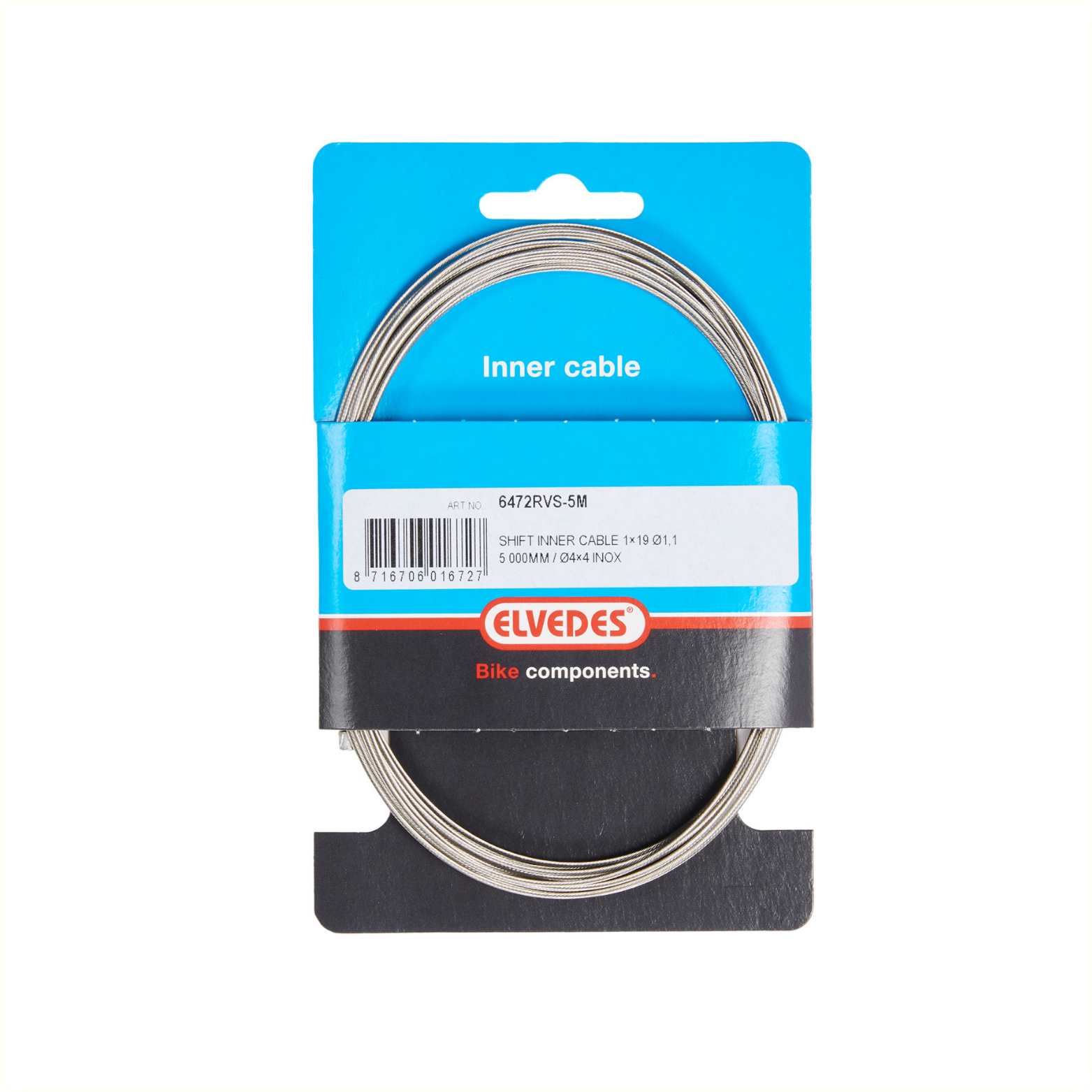 Elvedes Binnenkabel versnelling RVS 5.00m,nippel 4x4mm, oa voor Nexus