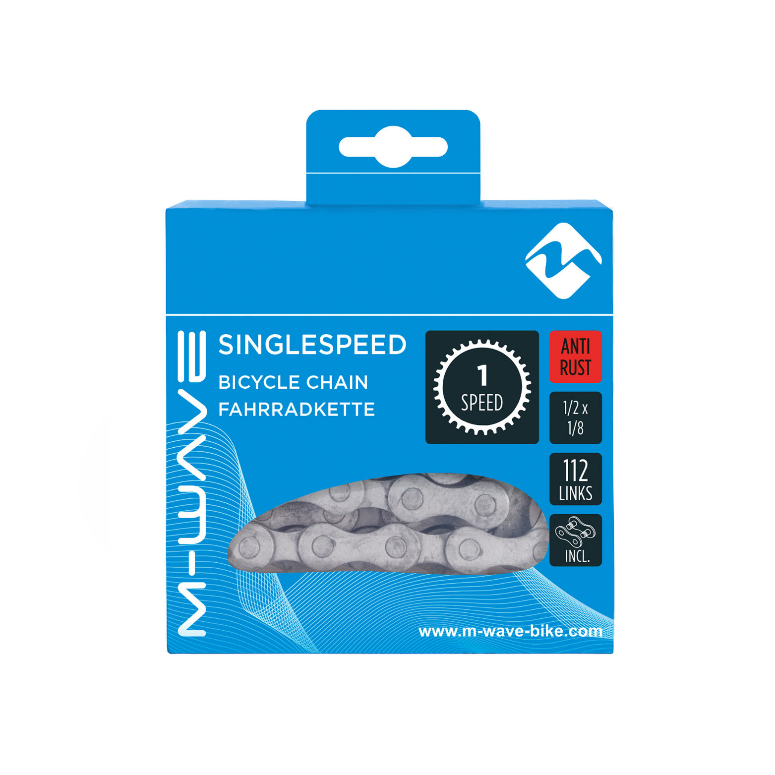 M-Wave ketting single speed, 1/2x1/8 112L zilver anti-roest