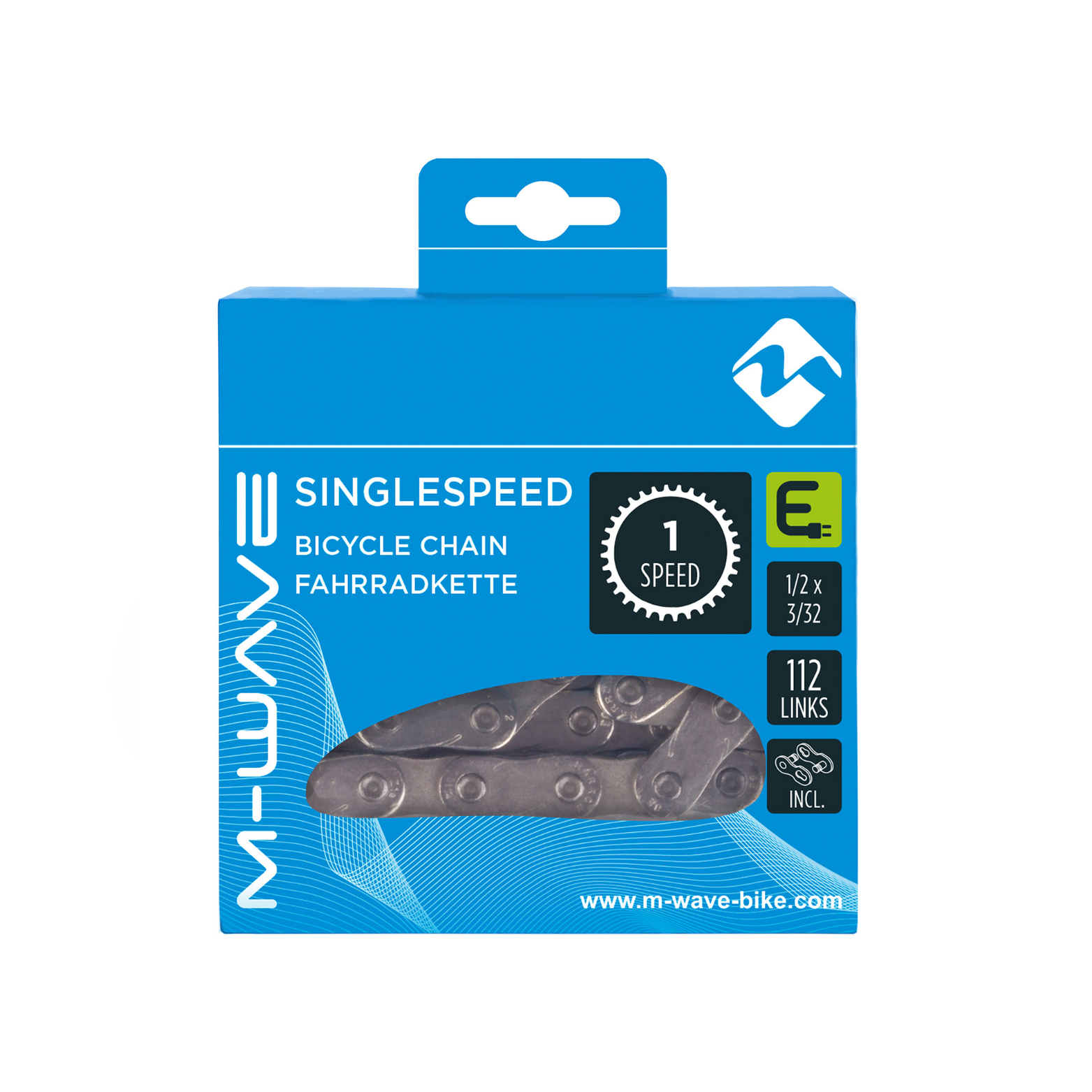 M-Wave (kmc) ketting e-bike single speed 1/2x3/32 112 links zilver afbeelding