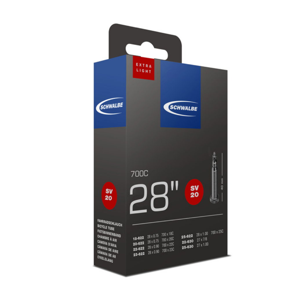Schwalbe binnenband xtra light 28x3/4-1.00, 27/28x1.00 ETRTO 18/25-622 , 22/25-630, Presta/Frans Valve 40mm SV20