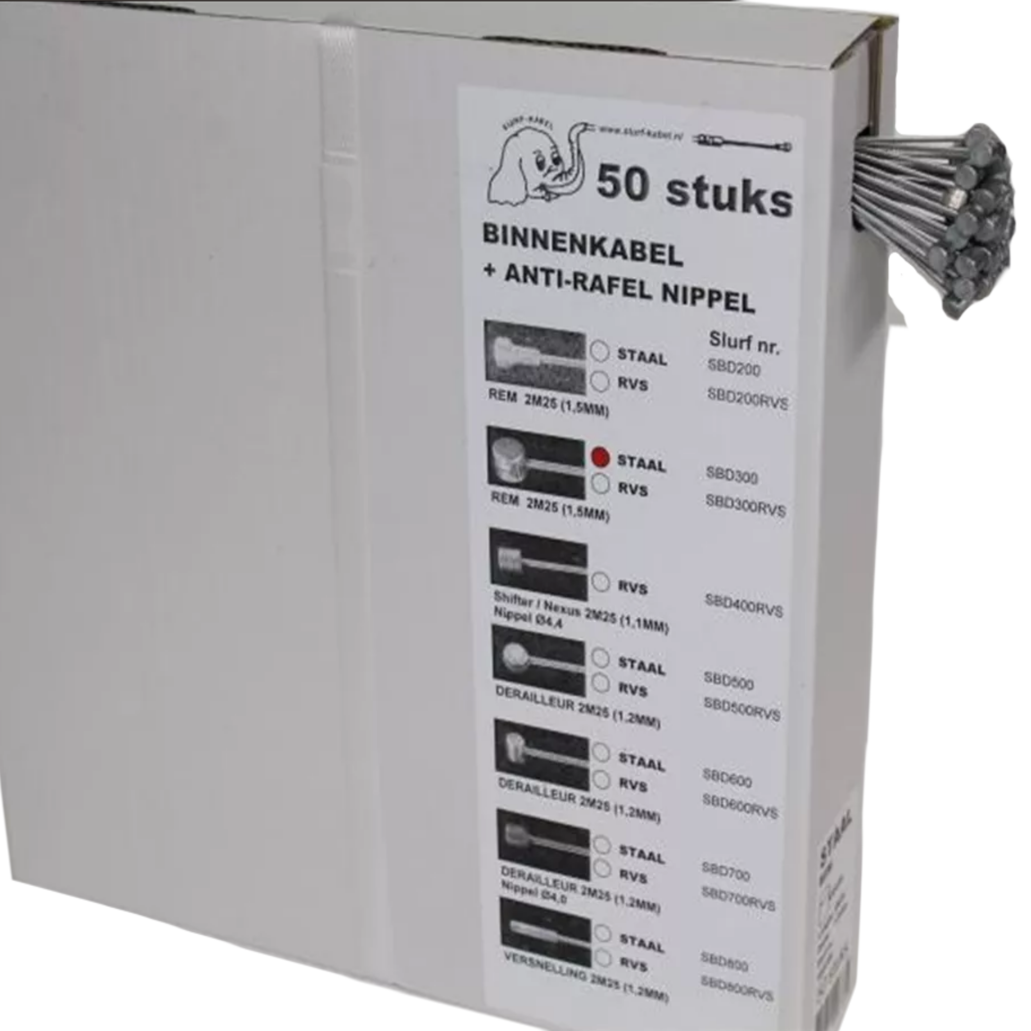 Slurf Binnenremkabel Rvs Met Hoedjes 1,5 X 2250 Mm 50 Stuks